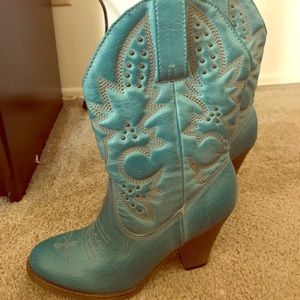 Teal cowboy boots